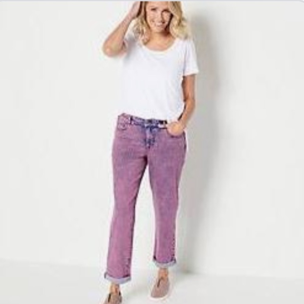 LOGO By Lori Goldstein Sunfaded Boyfriend Jeans Size 14